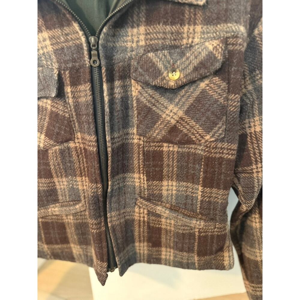 Vintage Wool Plaid Jacket Brown Cropped Utility Coat Cabin Core Grunge ✨ - Picture 6 of 7